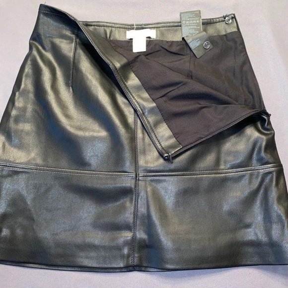 H&M Polyurethane Black A-Line Skirt-4 - Picture 1 of 5